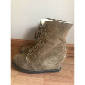 BearPaw Suede Wedge Booties